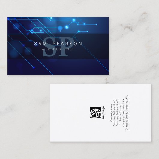 Web Designer Internet Skills Monogram Circuits Visitekaartje (Voorkant / Achterkant)