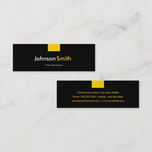 Web Developer - Amber Yellow Compact Mini Visitekaartje (Voorkant / Achterkant)
