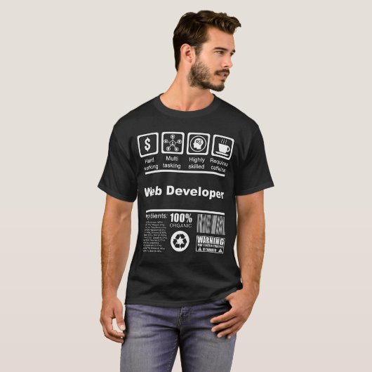 Web Developer Nutritional Facts for Web Developmen T-shirt (Voorkant volledig)