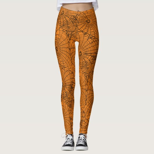 Web Halloween Oranje en Black Spider Leggings (Voorkant)