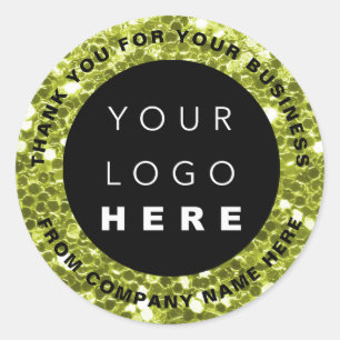 Web met logo naam Dank je verse groene winkel Glit Ronde Sticker