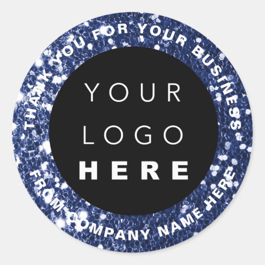 Web Naam logo Dank je blauwe marinewinkel Glitter Ronde Sticker (Voorkant)