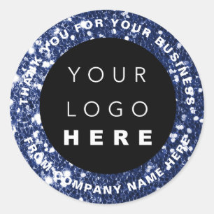Web Naam logo Dank je blauwe marinewinkel Glitter Ronde Sticker