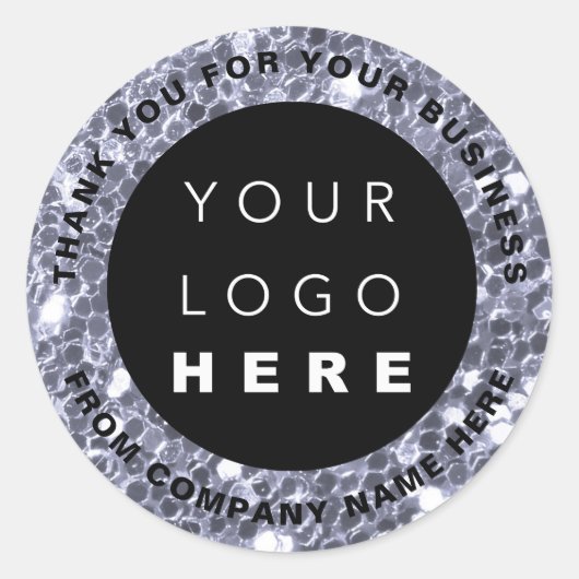 Web Naam logo Dank je Blauwe Vonk Winkel Glitter Ronde Sticker (Voorkant)