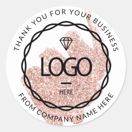 Web Naam logo Dank u Naam Glitter Roos Slag Ronde Sticker (Voorkant)