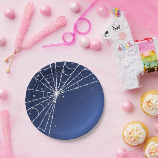 Web over blauwe en witte mousserende diamant papieren bordje (Feest)