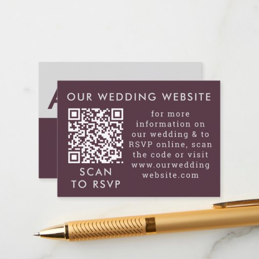 Web QR-code Paarse plum & Grey Wedding Informatiekaartje (Voorkant / Achterkant in situ)