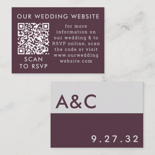 Web QR-code Paarse plum & Grey Wedding Informatiekaartje (Voorkant / Achterkant)