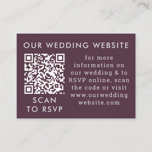 Web QR-code Paarse plum & Grey Wedding Informatiekaartje (Voorkant)