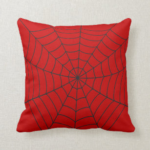 Web van blauwe en rode spinnen, cartoon-deken bank kussen