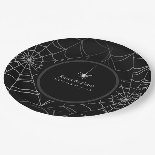 Web Weddenschap van Black & White Halloween Spider Papieren Bordje (Gekanteld)