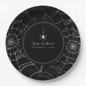 Web Weddenschap van Black & White Halloween Spider Papieren Bordje (Voorkant)