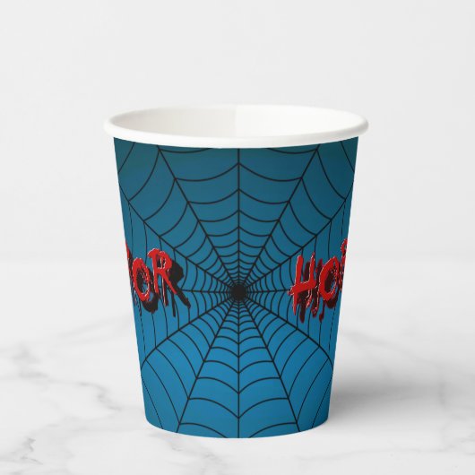 Webblauwe scène van Red Horror Spider van Hallowee Papieren Bekers (Links)
