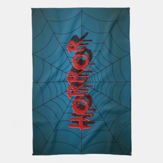 Webblauwe scène van Red Horror Spider van Hallowee Theedoek (Verticaal)