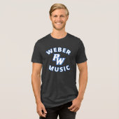 Weber Music (blauwe tekst) met nieuwe PW logo Tri-Blend Shirt (Voorkant volledig)