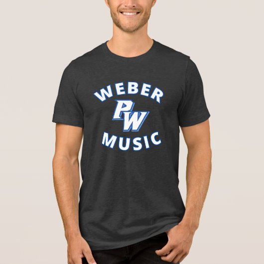 Weber Music (blauwe tekst) met nieuwe PW logo Tri-Blend Shirt (Voorkant)