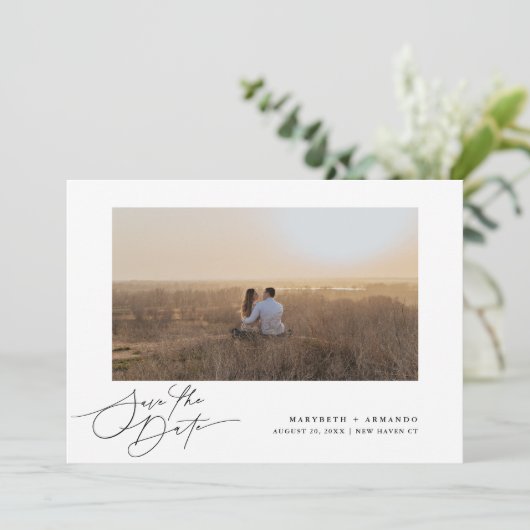Webfoto Modern Script Wedding Save The Date (Staand voorkant)