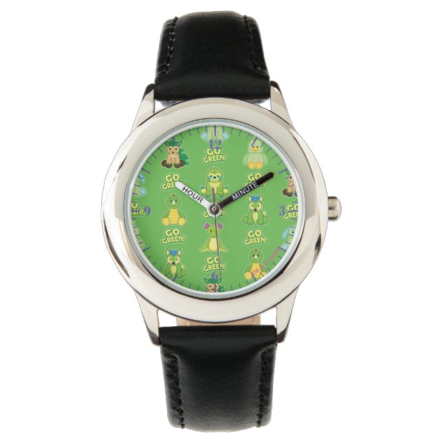 Webkinz Go Green Pattern Horloge (Voorkant)