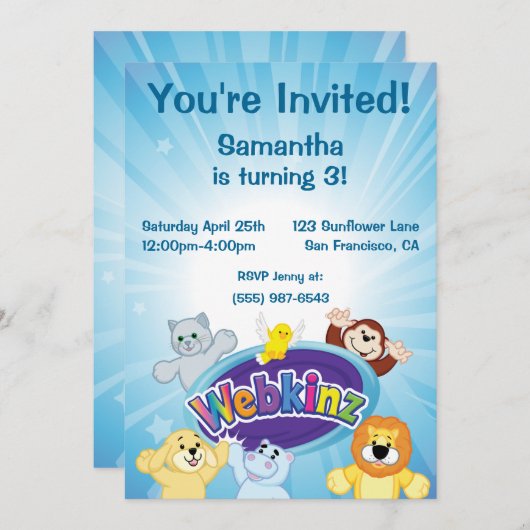 Webkinz: Kom binnen en speel af Kaart (Voorkant / Achterkant)