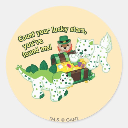 Webkinz Leprechaun Clover Cat Lucky Dino Ronde Sticker (Voorkant)