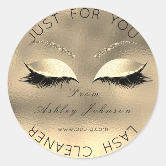 Webnaam Beauty Salon Glitter Gold Lash Cleaner1 Ronde Sticker (Voorkant)