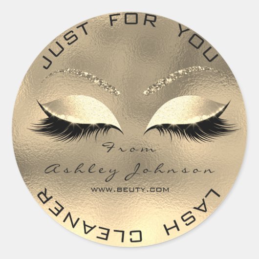 Webnaam Beauty Salon Glitter Gold Lash Cleaner 2 Ronde Sticker (Voorkant)