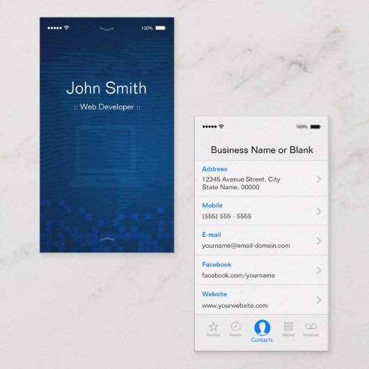 Webontwikkelaar - Apple iOS flat Design Visitekaartje (Voorkant / Achterkant)