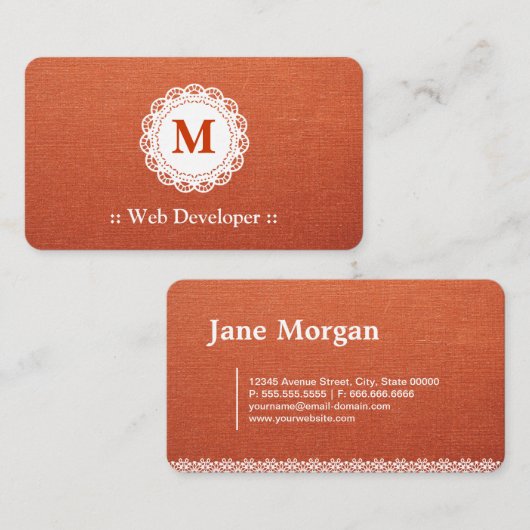 Webontwikkelaar - Elegant Lace Monogram Visitekaartje (Voorkant / Achterkant)