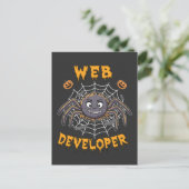 Webontwikkelaar Funny Spooky Halloween Spider Feestdagenkaart (Staand voorkant)