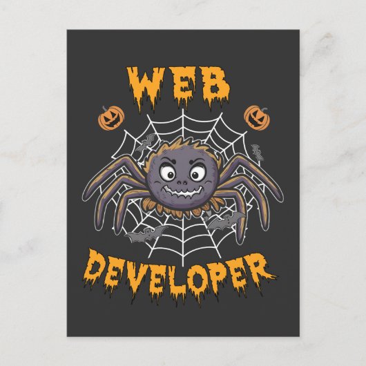 Webontwikkelaar Funny Spooky Halloween Spider Feestdagenkaart (Voorkant)