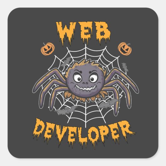 Webontwikkelaar Funny Spooky Halloween Spin Vierkante Sticker (Voorkant)