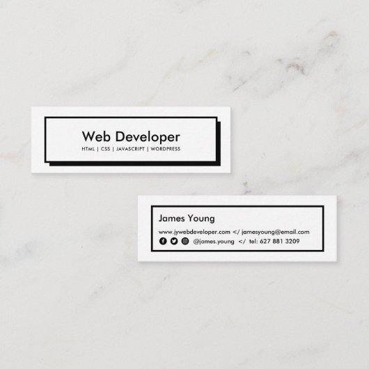 Webontwikkelaar zwarte website knop minimaal wit mini visitekaartje (Voorkant / Achterkant)