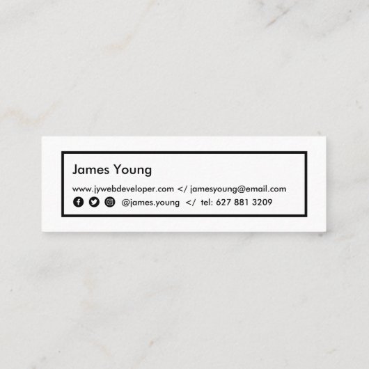 Webontwikkelaar zwarte website knop minimaal wit mini visitekaartje (Achterkant)