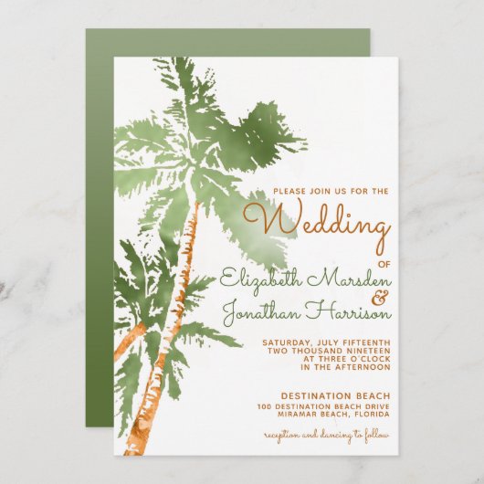 Webpagina Beach Wedding Tropical Copper Palm Trees Kaart (Voorkant / Achterkant)