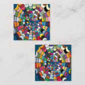 Webpatroon met meerdere kleuren vervormde spin vierkante visitekaartje (Voorkant / Achterkant)