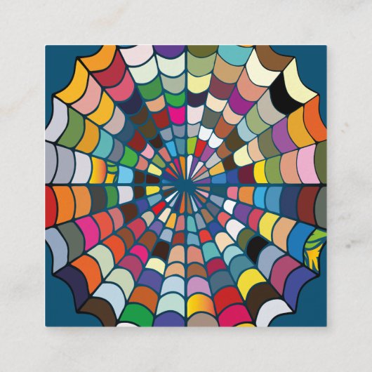 Webpatroon met meerdere kleuren vervormde spin vierkante visitekaartje (Achterkant)