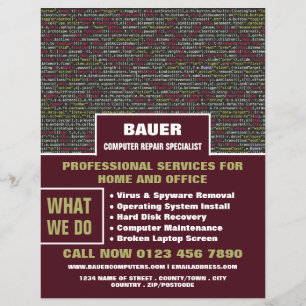 Webscript, reclame voor computerreparatiespecialis flyer