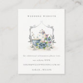 Website Aqua Blue Foral Teapot Cup Crest Weddensch Informatiekaartje (Voorkant)
