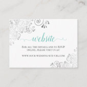 Website Aqua of Cyan & Silver Lace White Wedding Informatiekaartje (Voorkant)