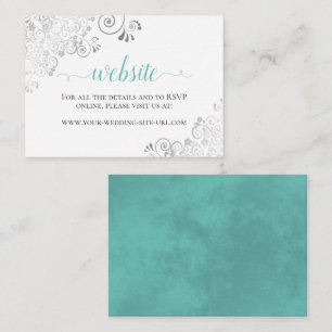 Website Aqua of Cyan & Silver Lace White Wedding Informatiekaartje