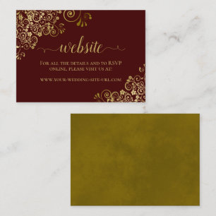 Website Auburn Brown & Gold Lace Wedding Informatiekaartje