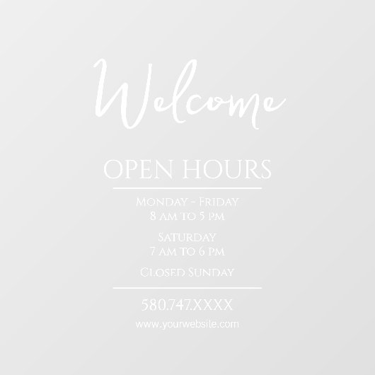Website bedrijfswelkomsttijd en open uren raamsticker (Vel)