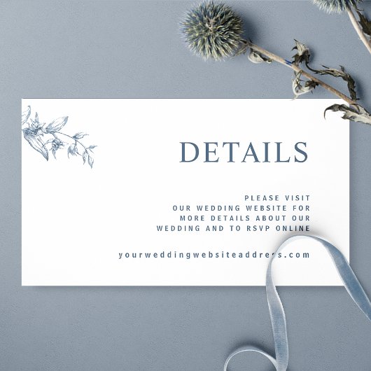 Website Chic White en Blue Wedding / Details Informatiekaartje