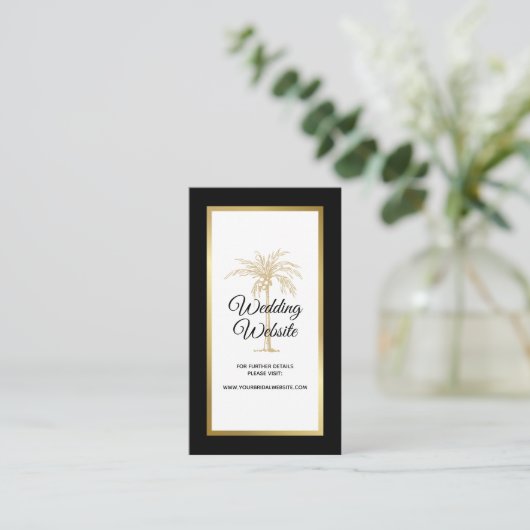 Website Elegant Black White Gold Palm Tree Weddens Informatiekaartje (Staand voorkant)