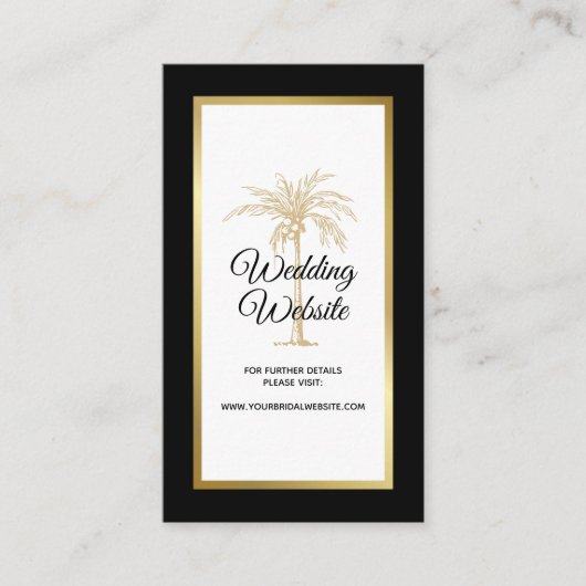 Website Elegant Black White Gold Palm Tree Weddens Informatiekaartje (Voorkant)