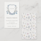 Website Elegant Blue Wildflower Crest Wedding Informatiekaartje (Voorkant / Achterkant)
