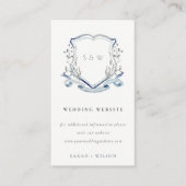 Website Elegant Blue Wildflower Crest Wedding Informatiekaartje (Voorkant)