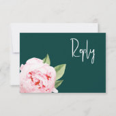 Website Elegant Dark Moody Emerald Blush Floral RSVP Kaartje (Voorkant)