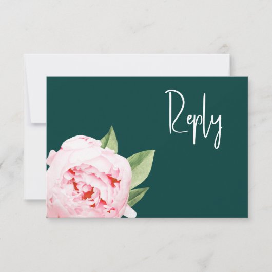 Website Elegant Dark Moody Emerald Blush Floral RSVP Kaartje (Voorkant)