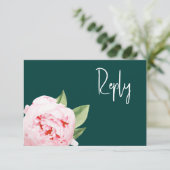 Website Elegant Dark Moody Emerald Blush Floral RSVP Kaartje (Staand voorkant)
